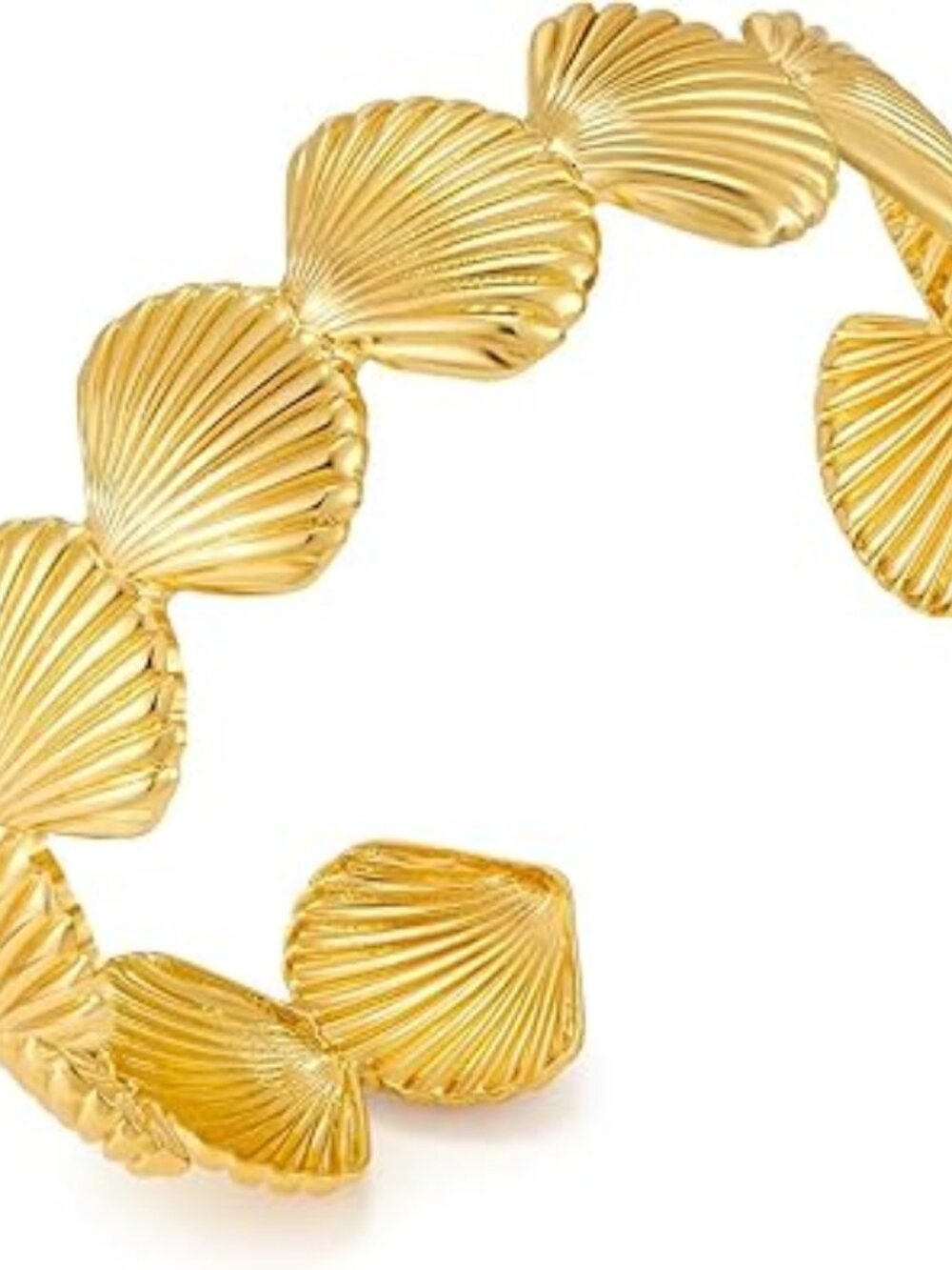 Sea Shell Beach Bangle Bracelet Chunky Gold Adjustable Open Cuff Boho - Picture 3 of 5